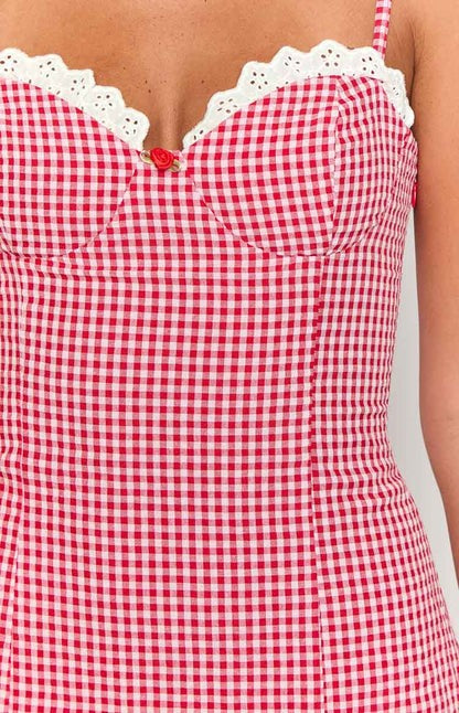 Allegra Red Gingham Lace-Trim Mini