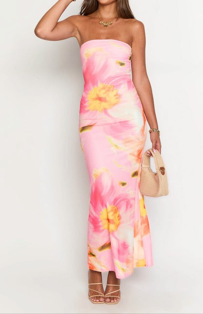 Fioretta Tropical Bloom Strapless Maxi