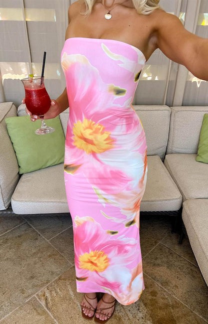 Fioretta Tropical Bloom Strapless Maxi