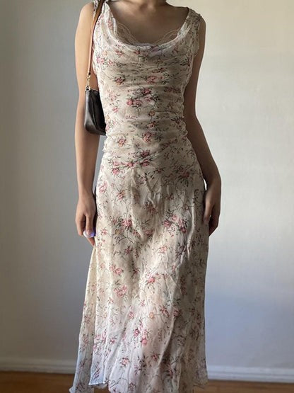 Marisela Beige Floral Asymmetric Holiday Maxi
