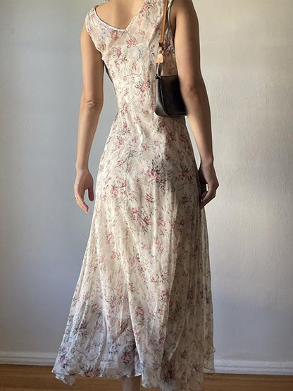 Marisela Beige Floral Asymmetric Holiday Maxi