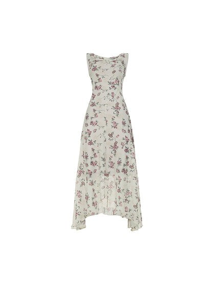 Marisela Beige Floral Asymmetric Holiday Maxi