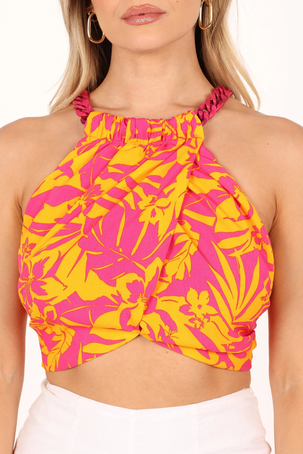 Acrylic-Chain Round-Neck Crop Top