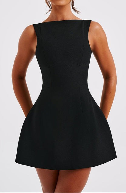 Bambi Black High-Neck Bubble Skirt Mini