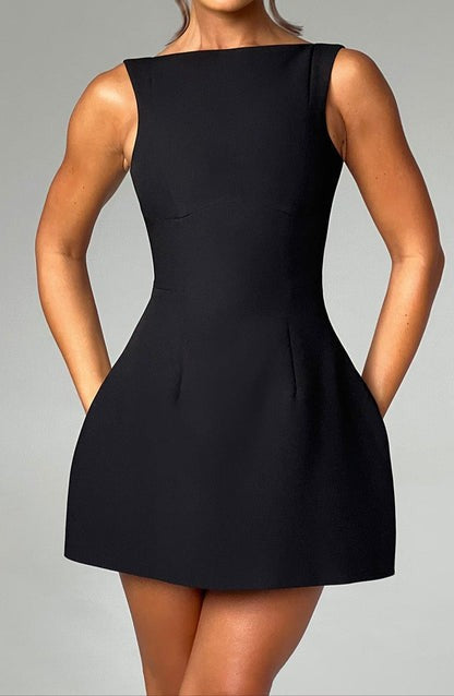 Bambi Black High-Neck Bubble Skirt Mini