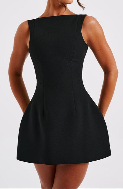 Bambi Black High-Neck Bubble Skirt Mini