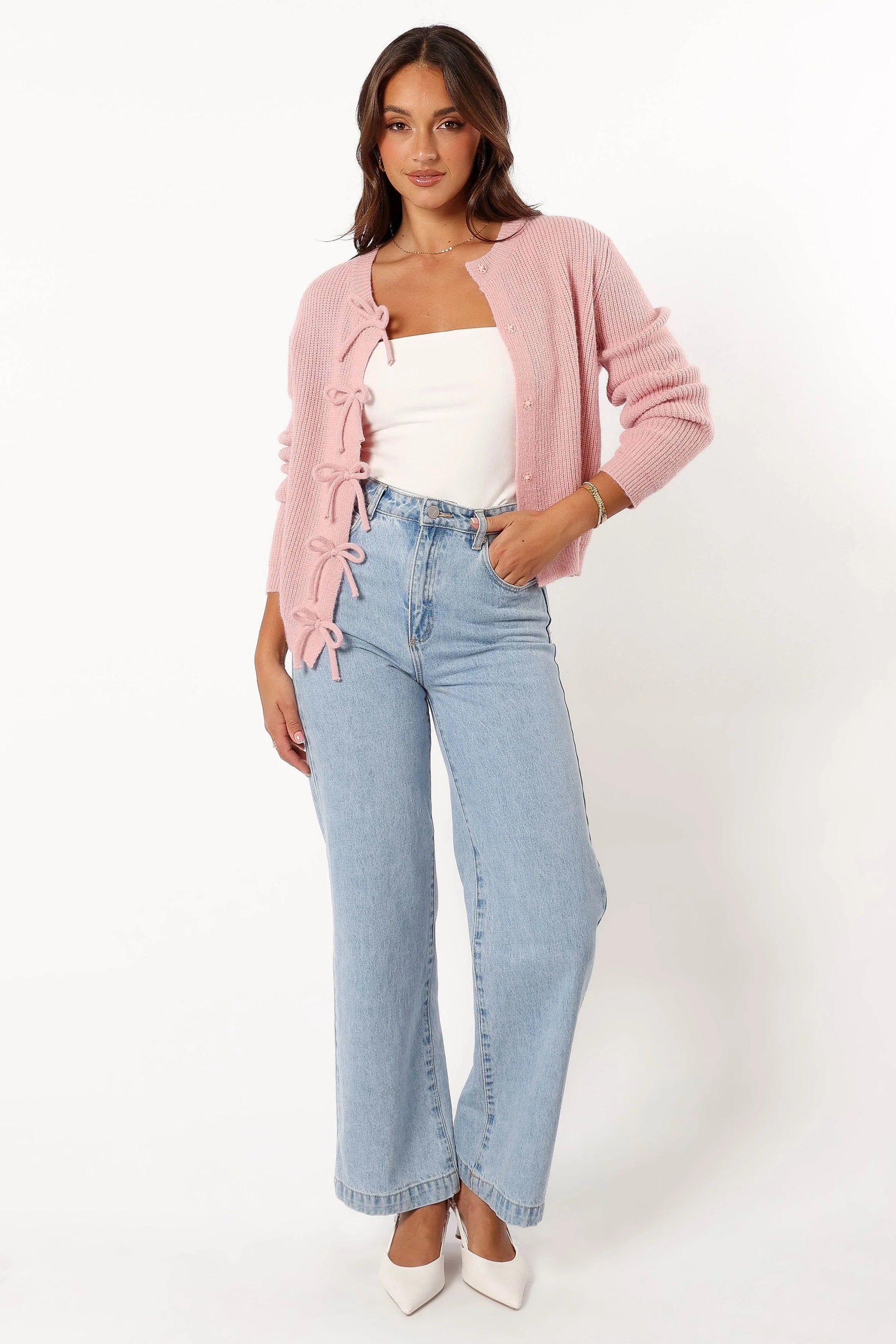 Bow-Detail Button Cardigan