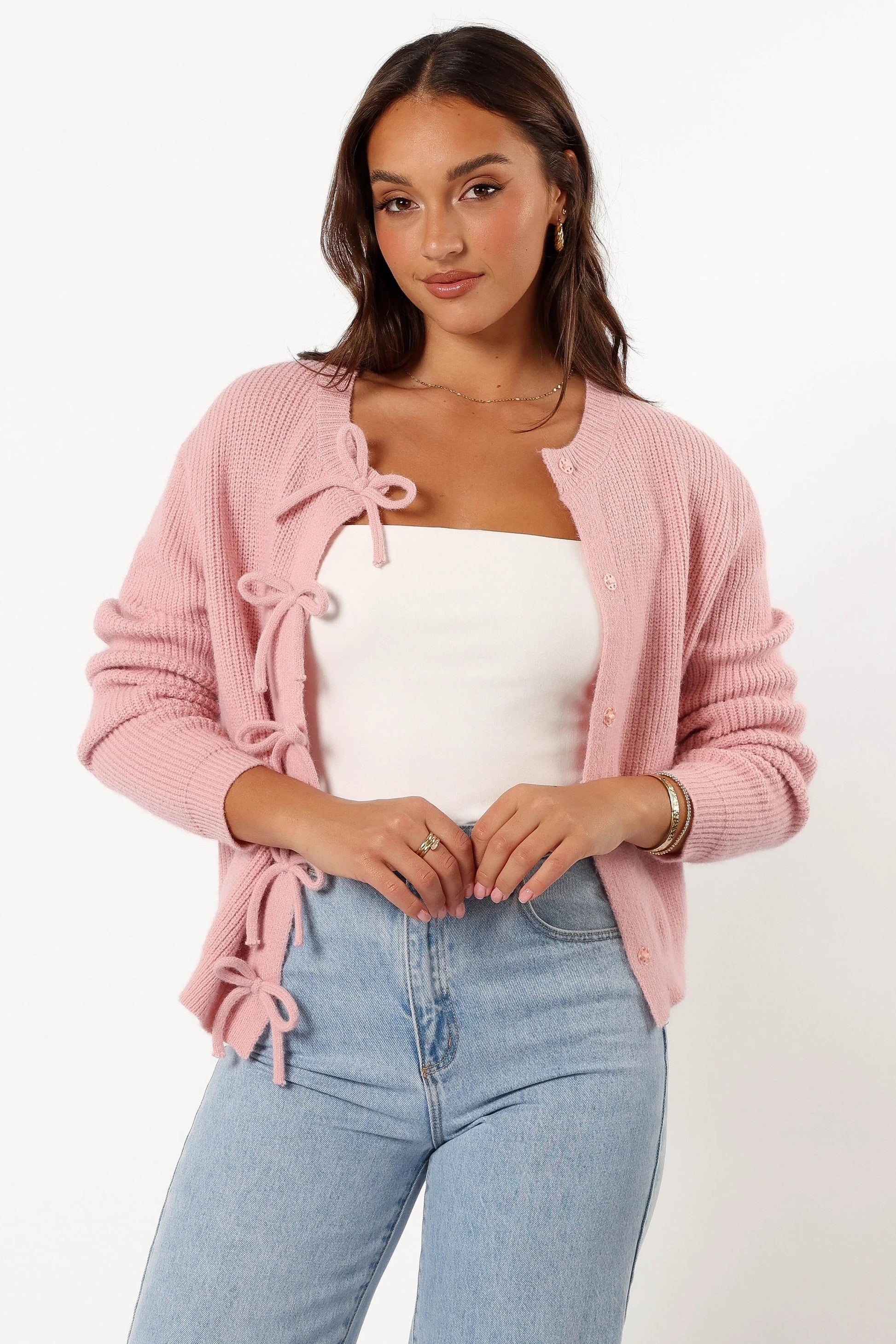 Bow-Detail Button Cardigan