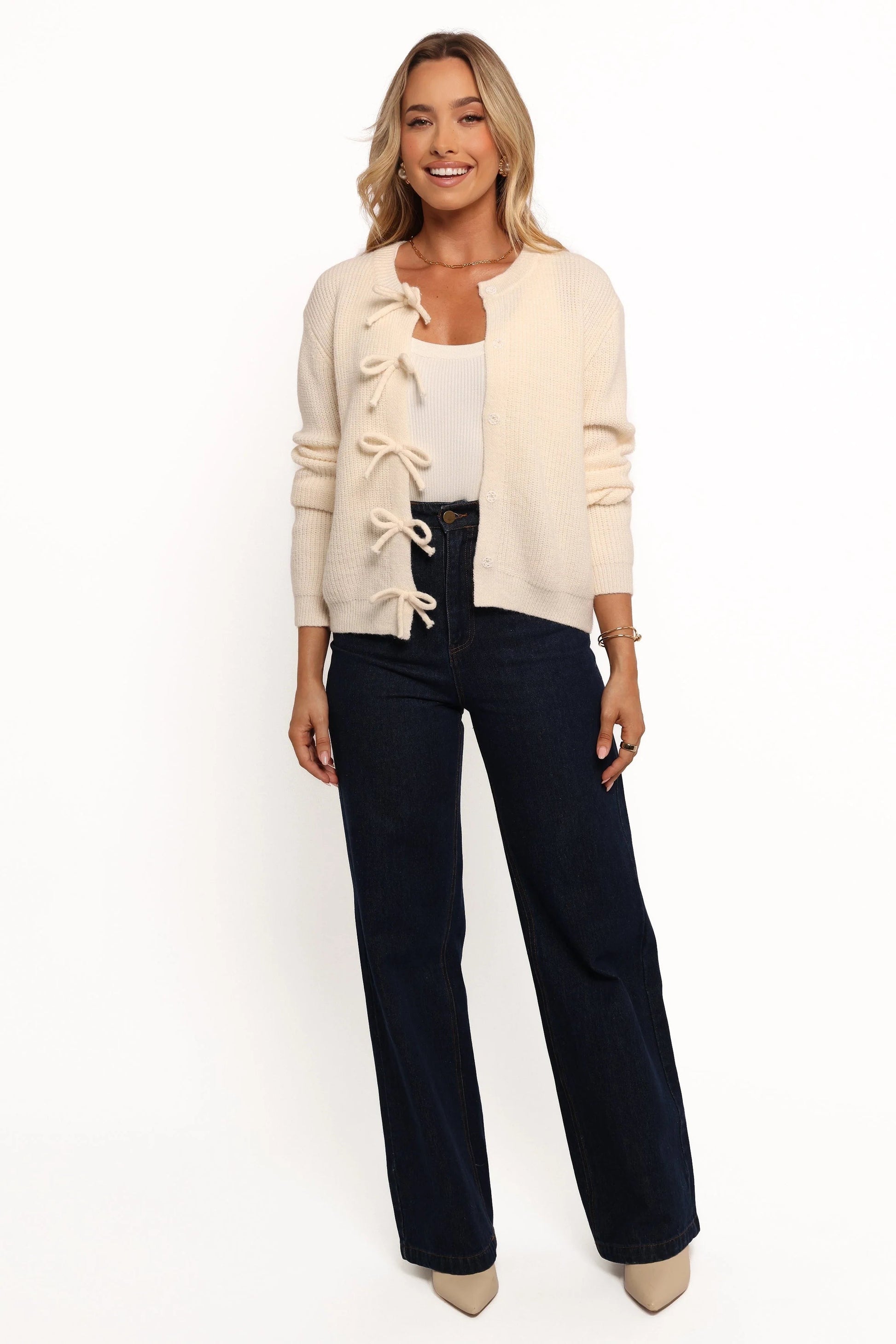 Bow-Detail Button Cardigan