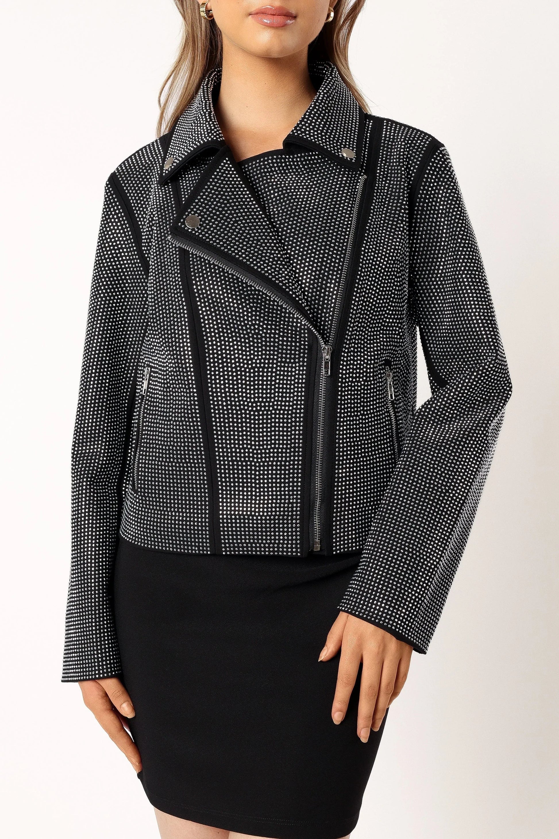 Crystal-Studded Moto-Style Jacket