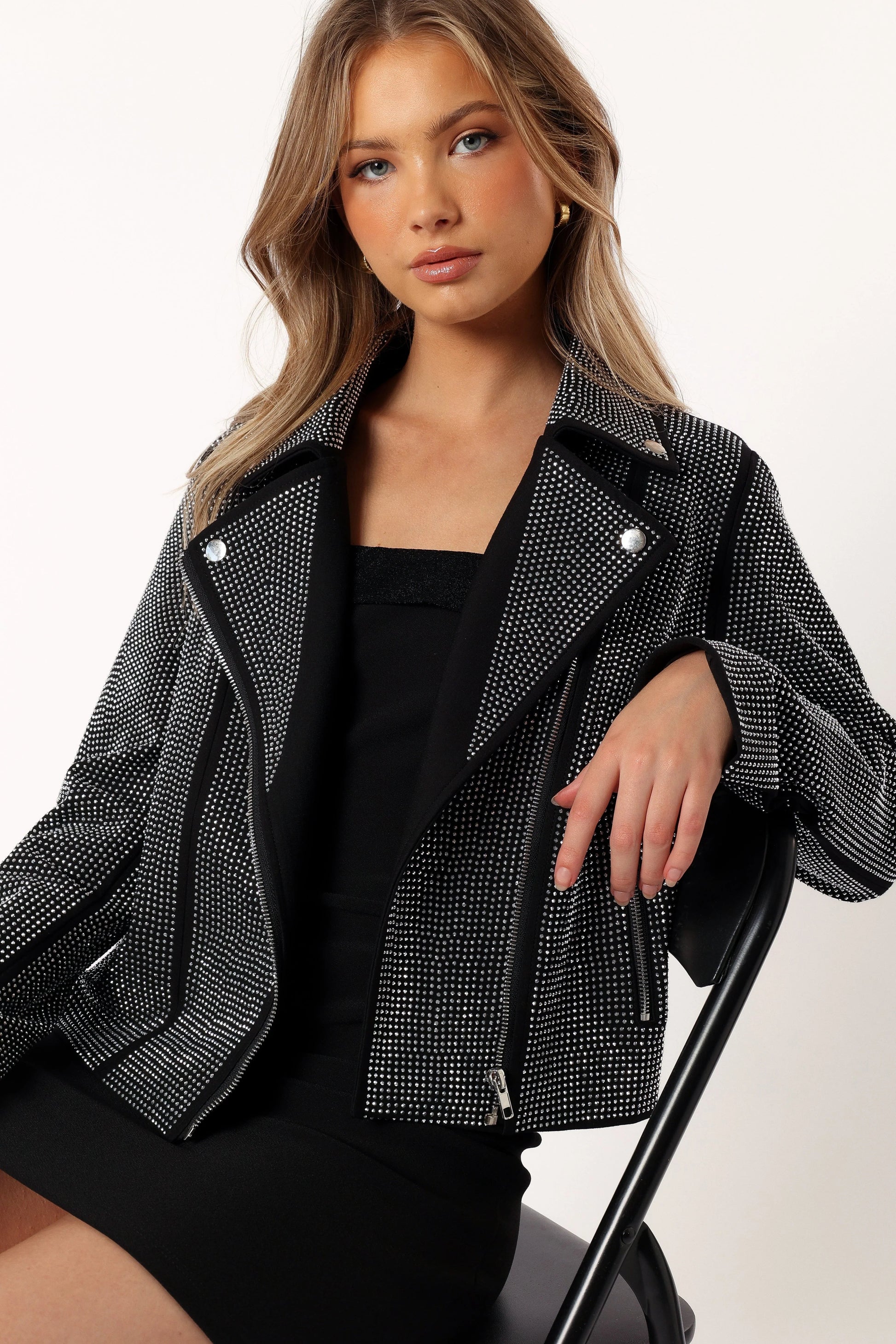 Crystal-Studded Moto-Style Jacket