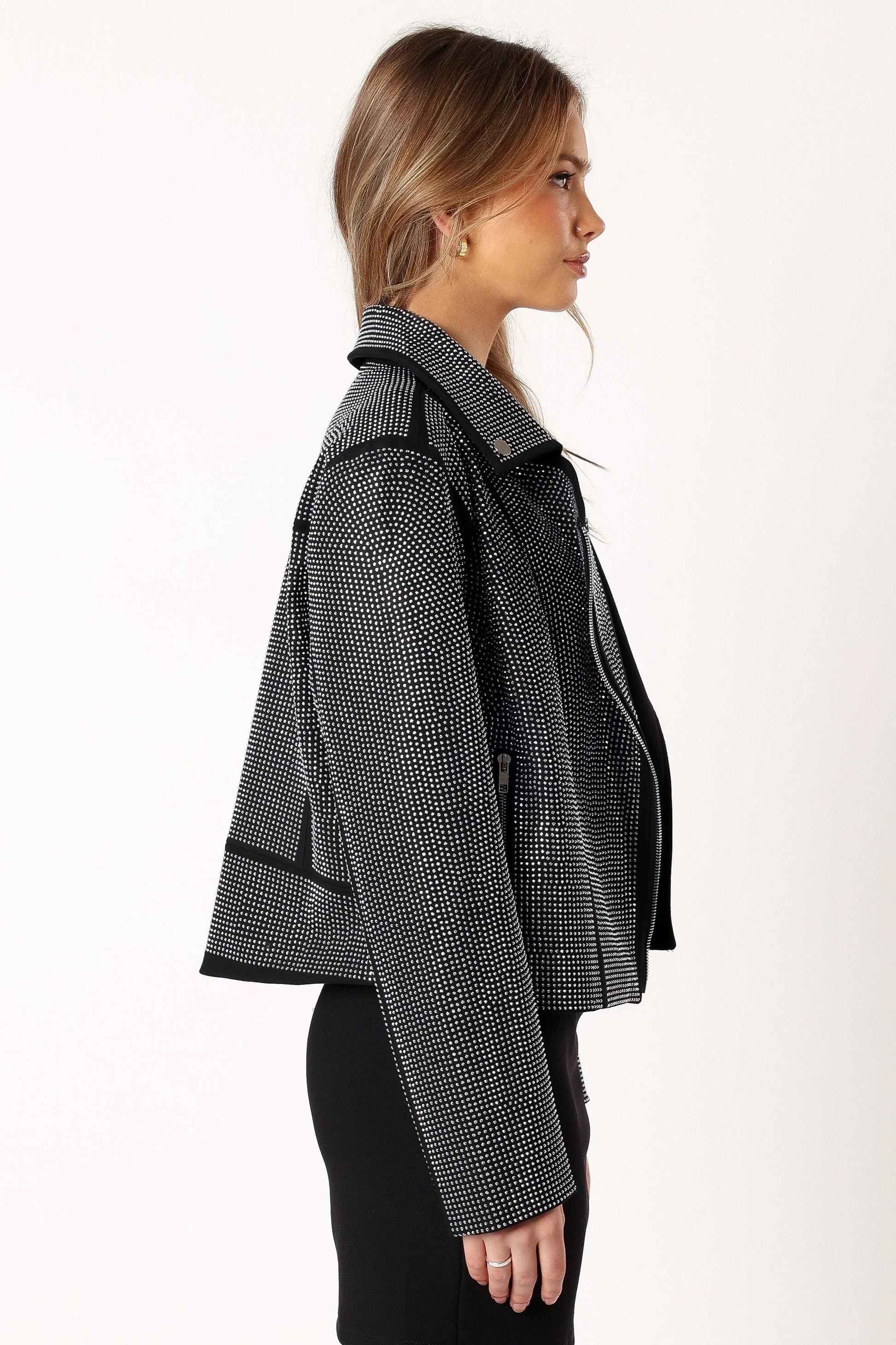 Crystal-Studded Moto-Style Jacket