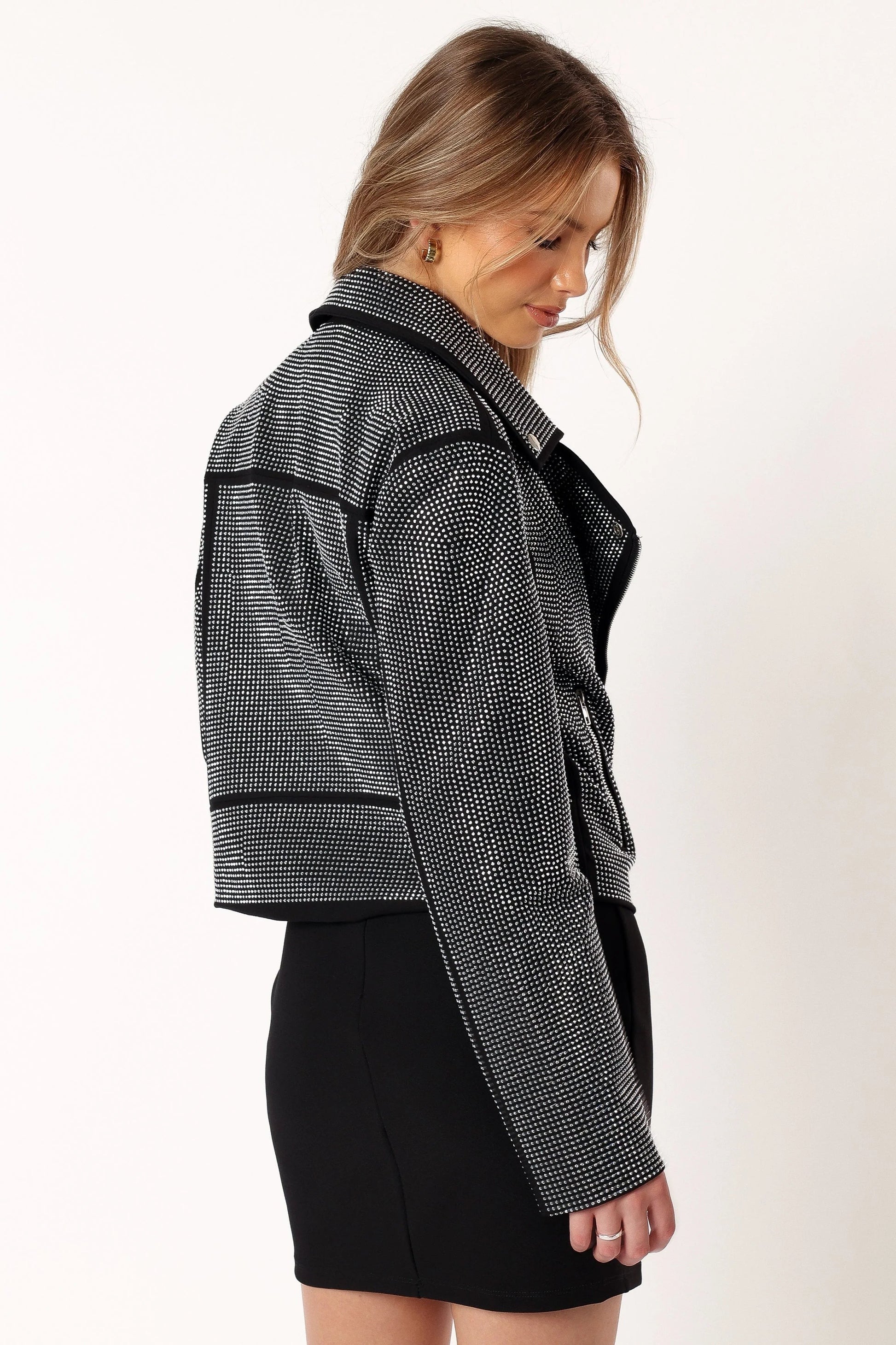 Crystal-Studded Moto-Style Jacket