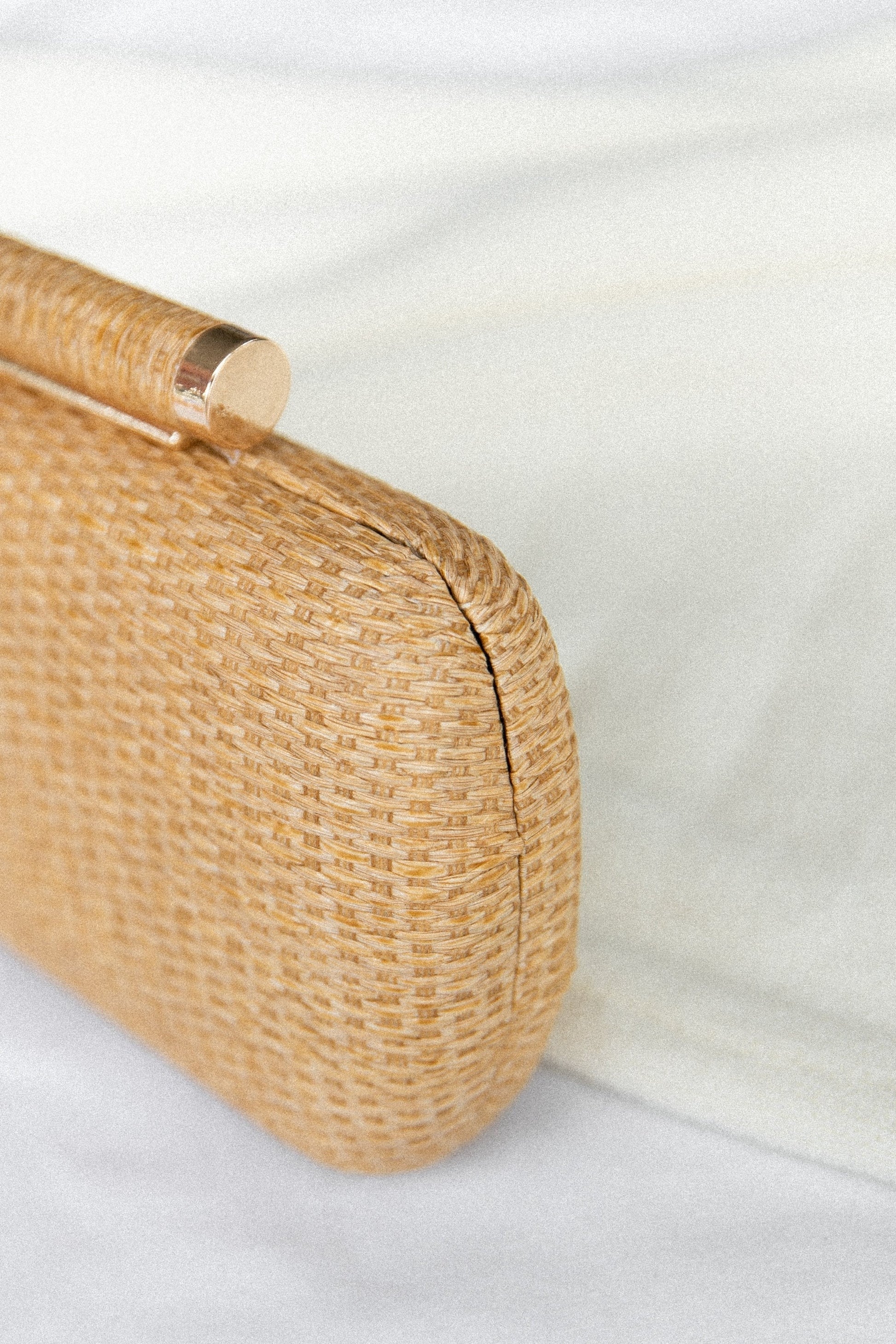 Gold-Hardware Woven Clutch with Chain