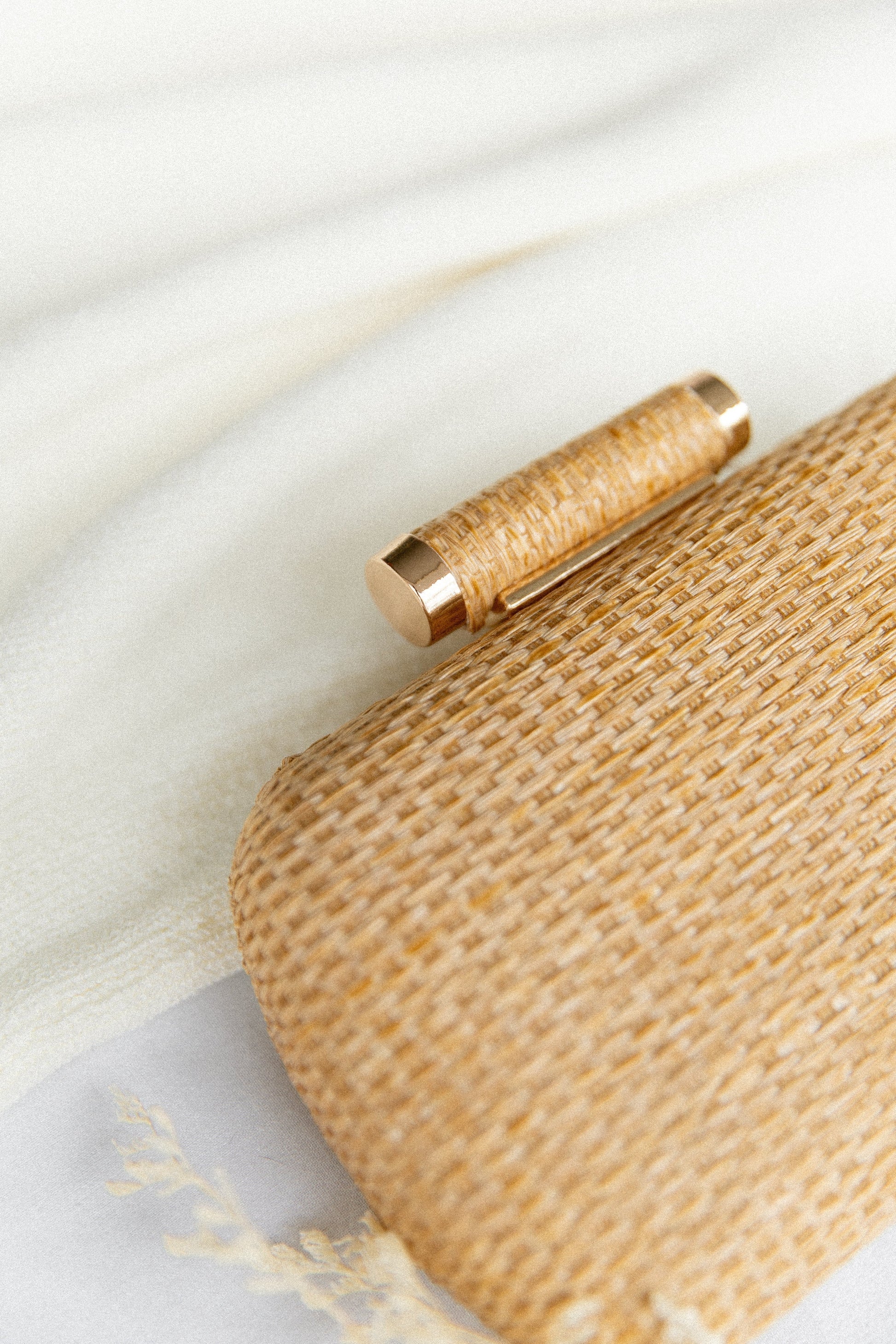Gold-Hardware Woven Clutch with Chain
