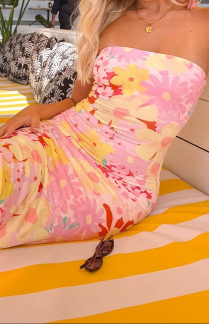 Isla Strawberry Bloom Strapless Maxi