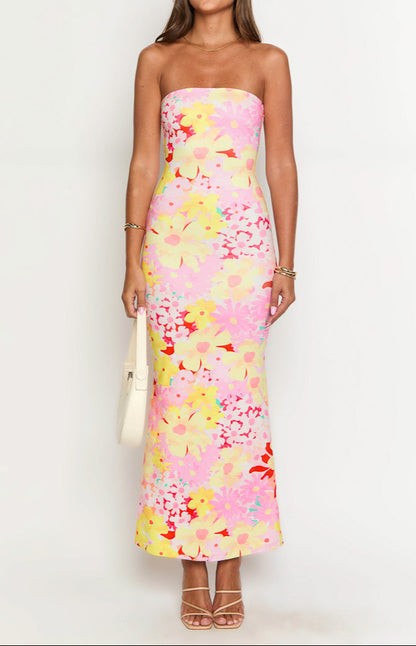 Isla Strawberry Bloom Strapless Maxi