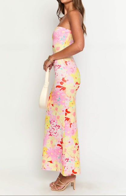 Isla Strawberry Bloom Strapless Maxi