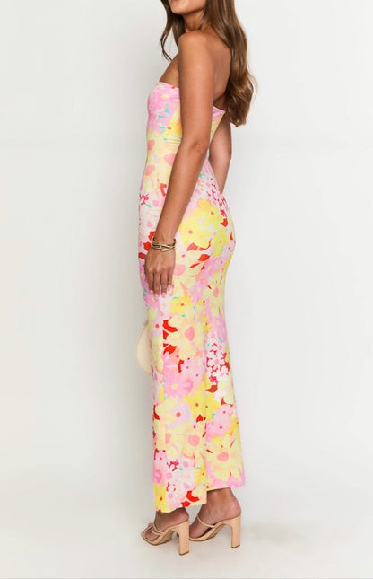 Isla Strawberry Bloom Strapless Maxi