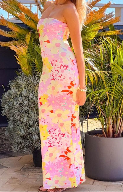 Isla Strawberry Bloom Strapless Maxi