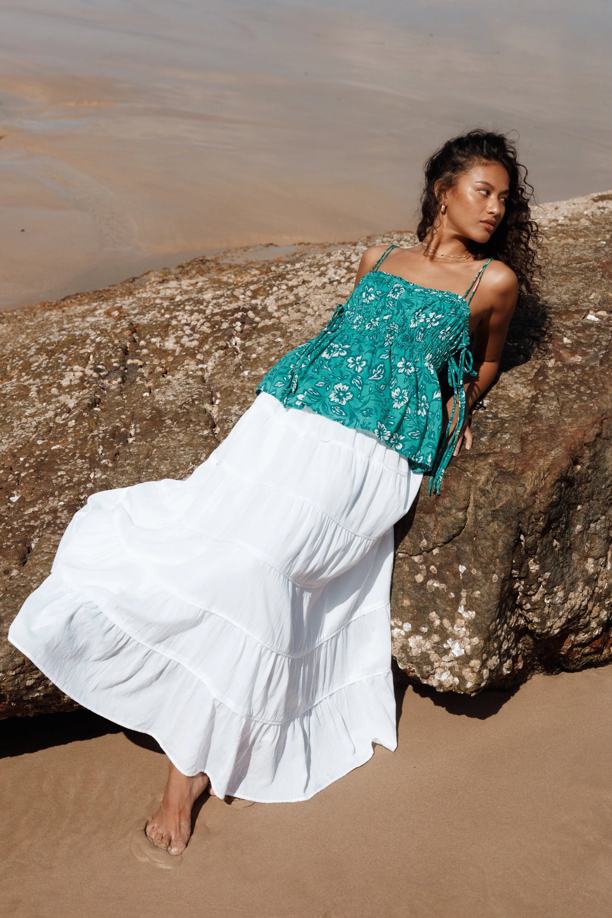 Lace-Up Peplum Shirred Top