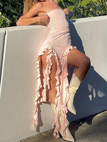 Ravina Strapless Ruffle-Edge Maxi