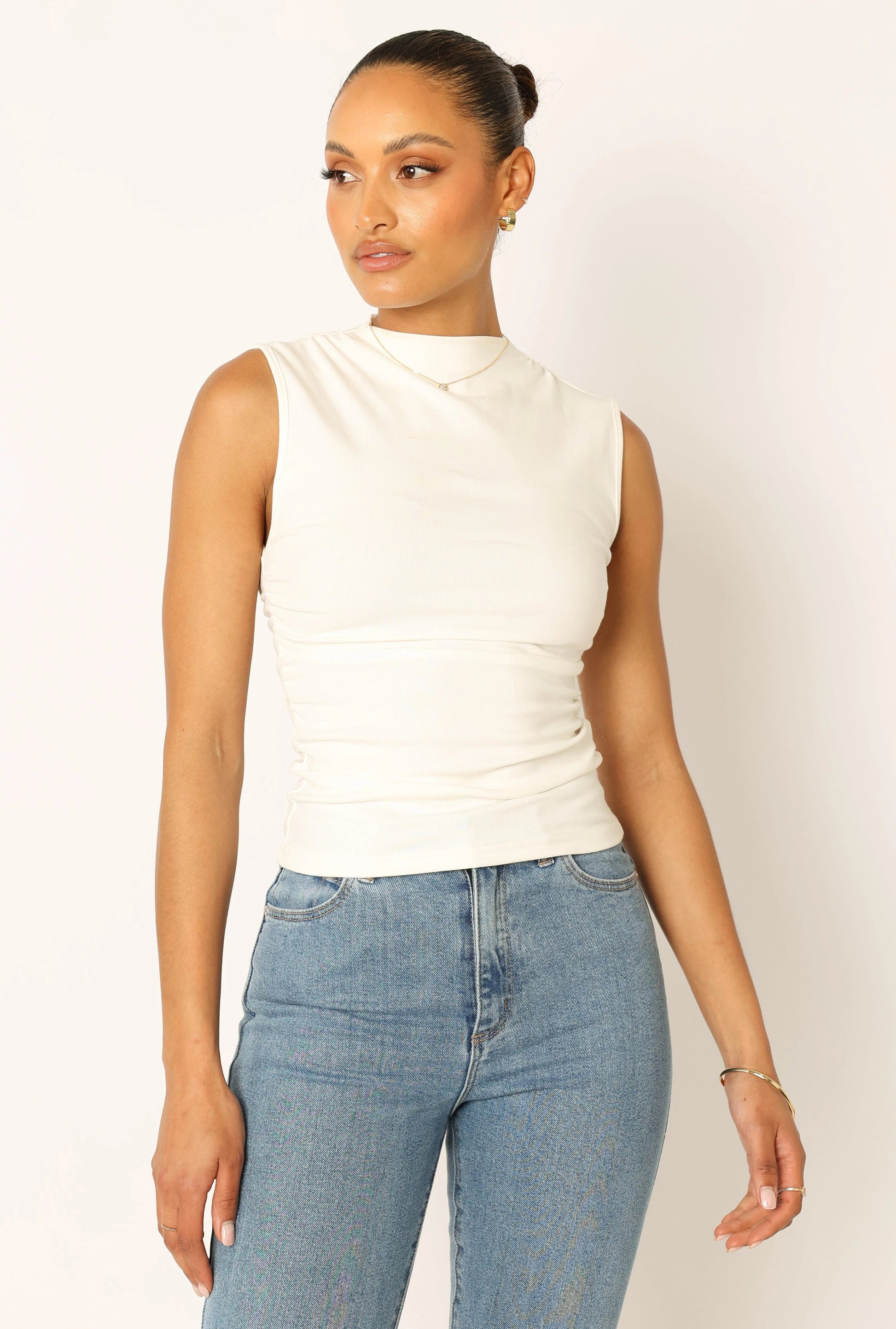 Ruched High-Neck Tank Top