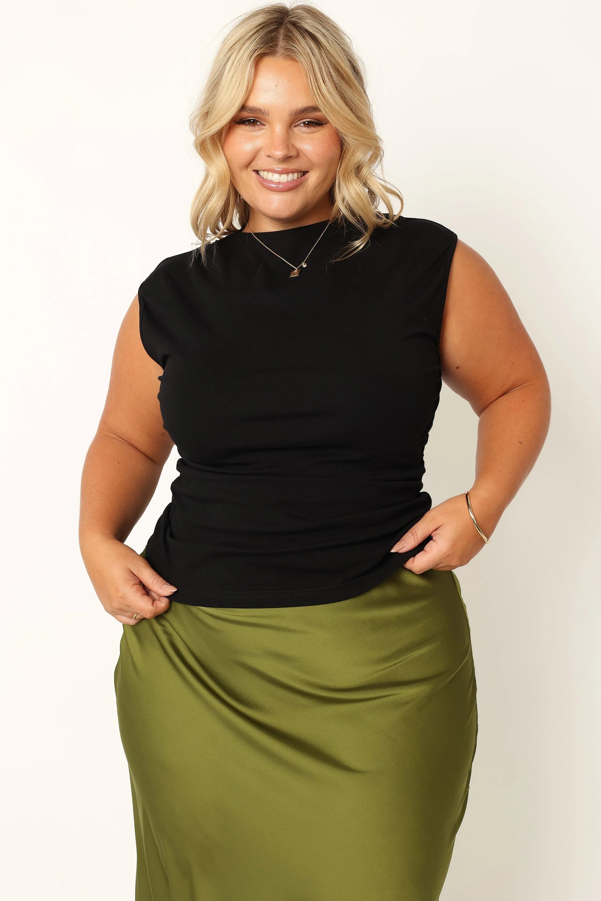 Ruched High-Neck Tank Top