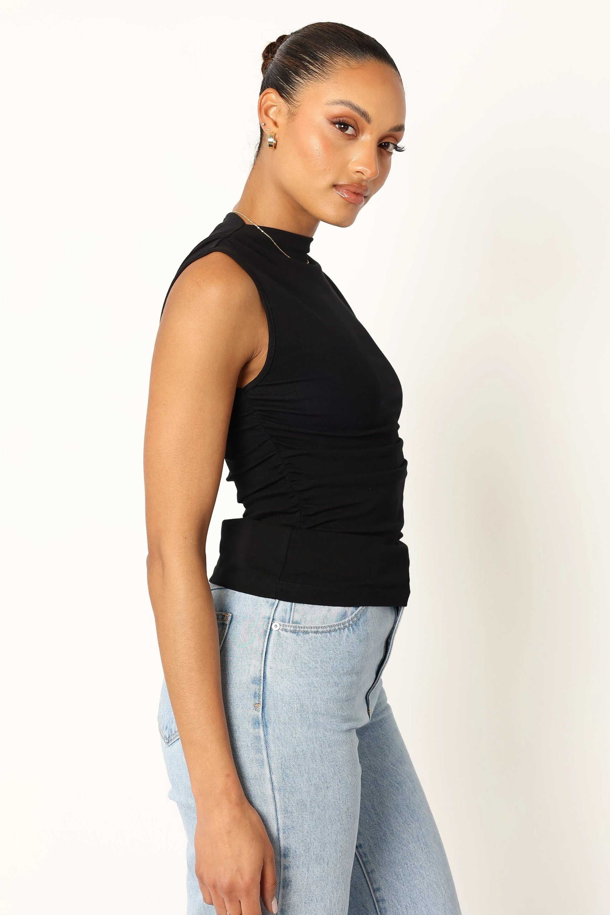Ruched High-Neck Tank Top
