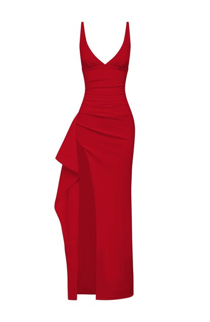Serenna Crimson Draped Maxi