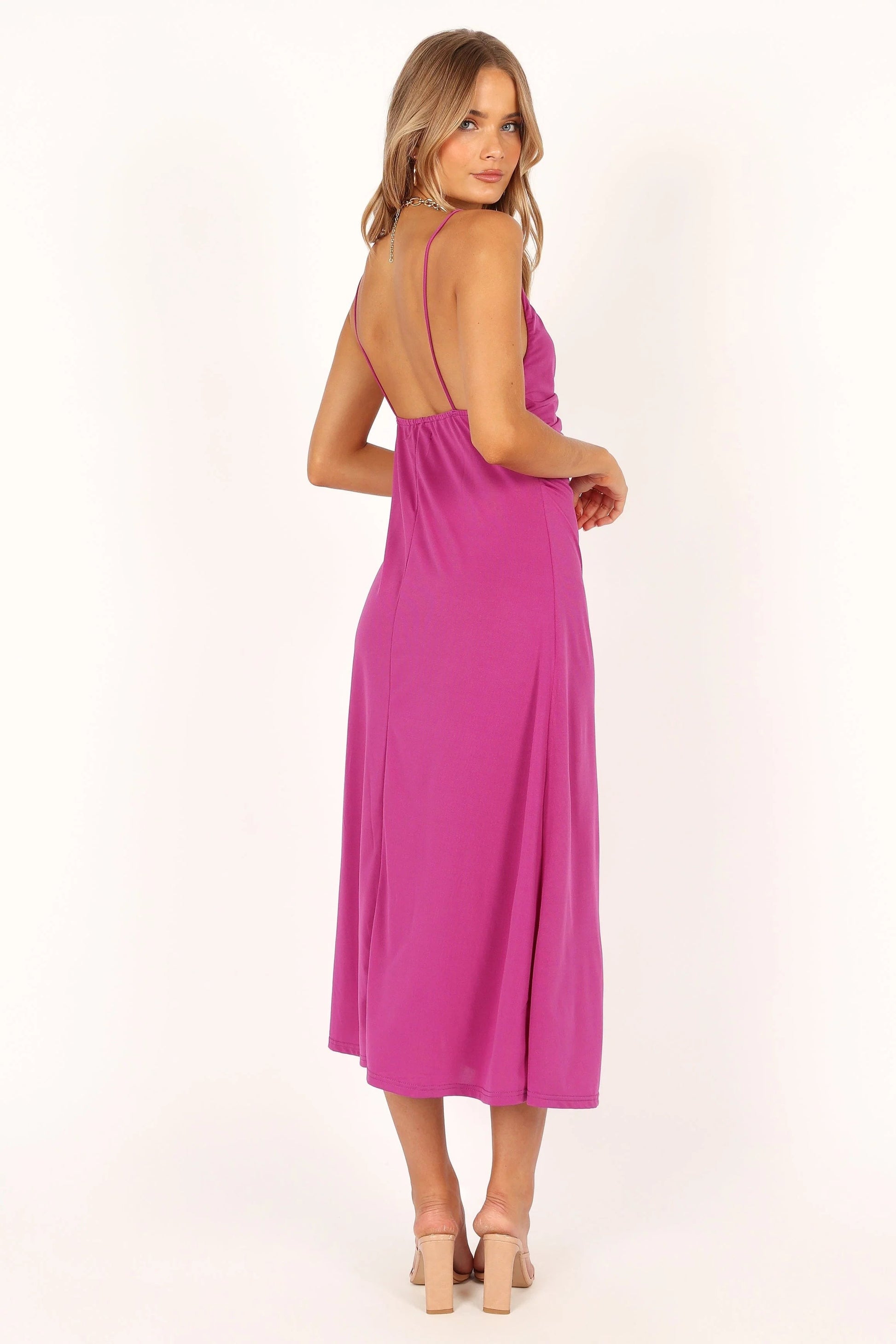 Shirred V-Neck Midi Dress
