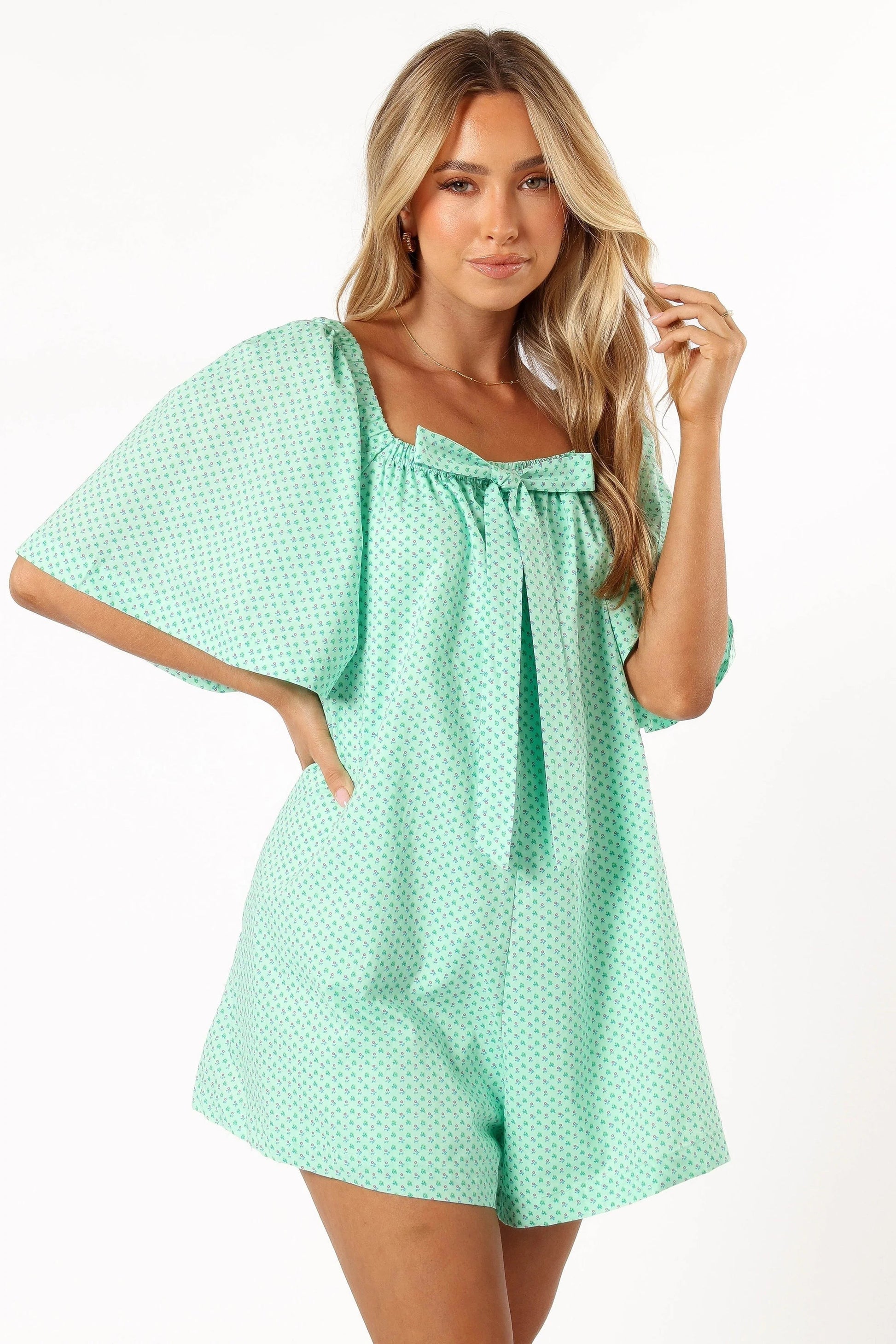Square-Neck Tie Romper