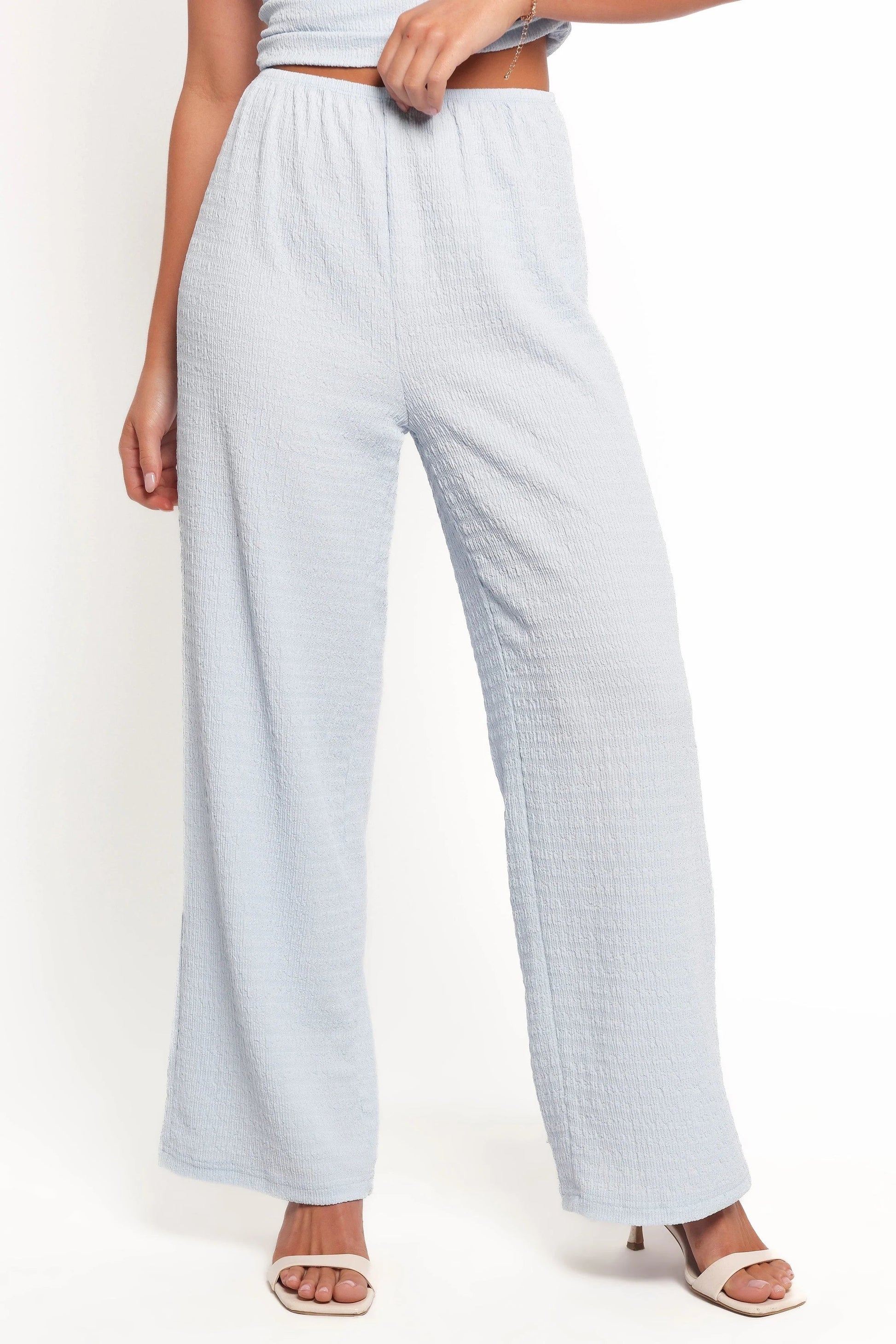 Textured Cowl-Neck Top & Wide-Leg Pants Set