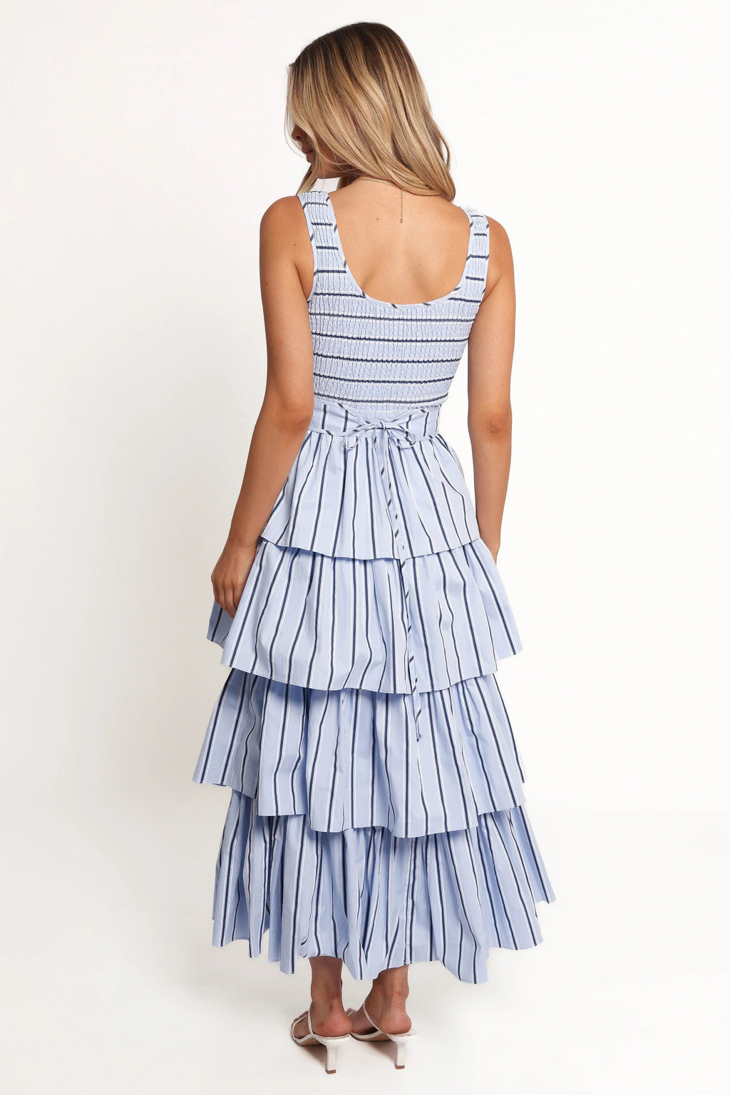 Tiered Ruffle Shirred Bodice Maxi Dress