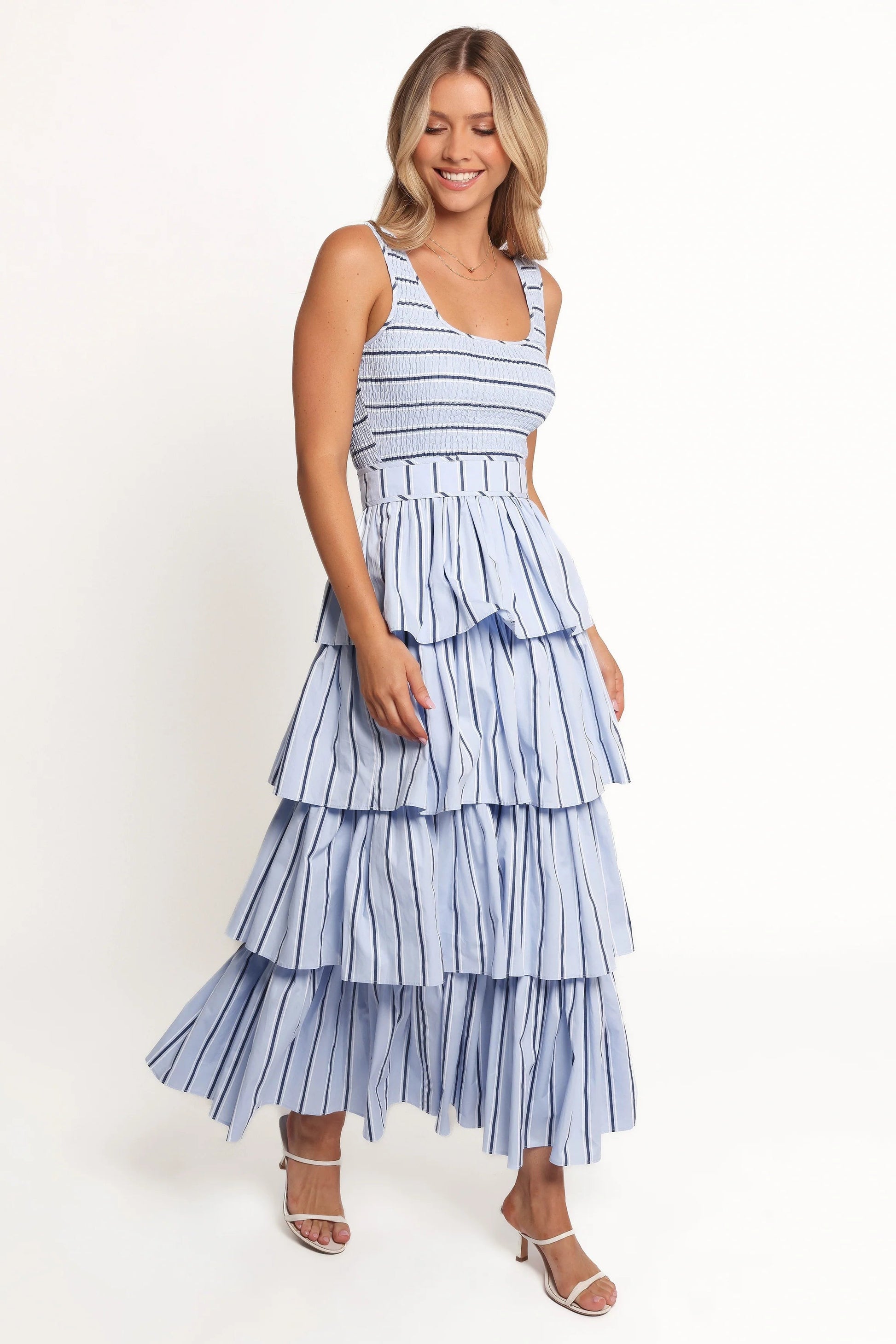 Tiered Ruffle Shirred Bodice Maxi Dress