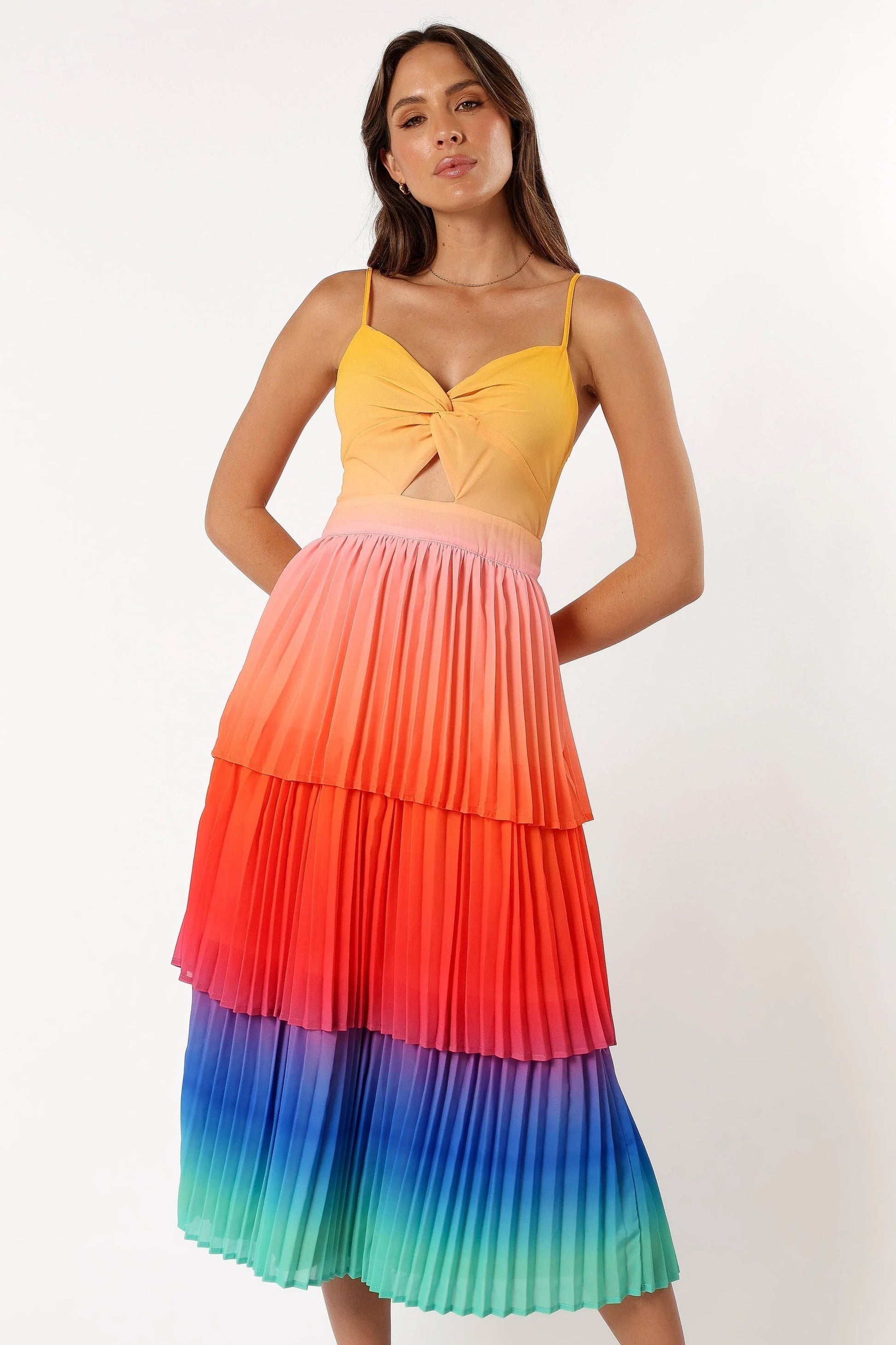 Tiered Sweetheart Cut-Out Midi Dress
