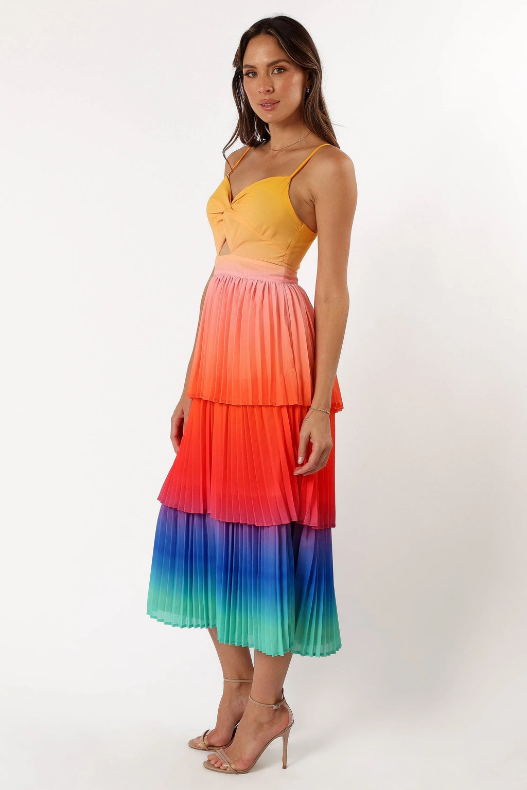 Tiered Sweetheart Cut-Out Midi Dress