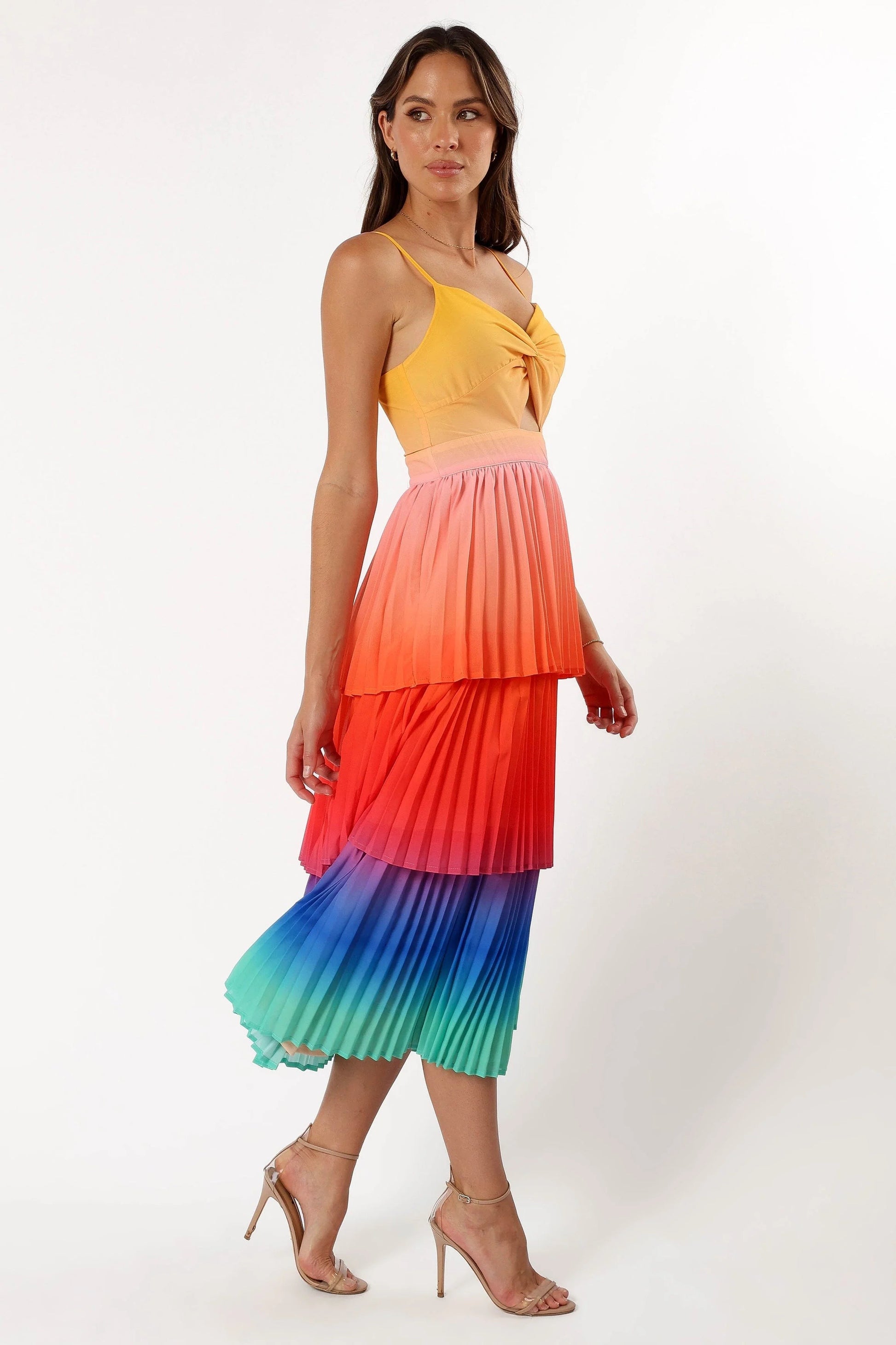 Tiered Sweetheart Cut-Out Midi Dress