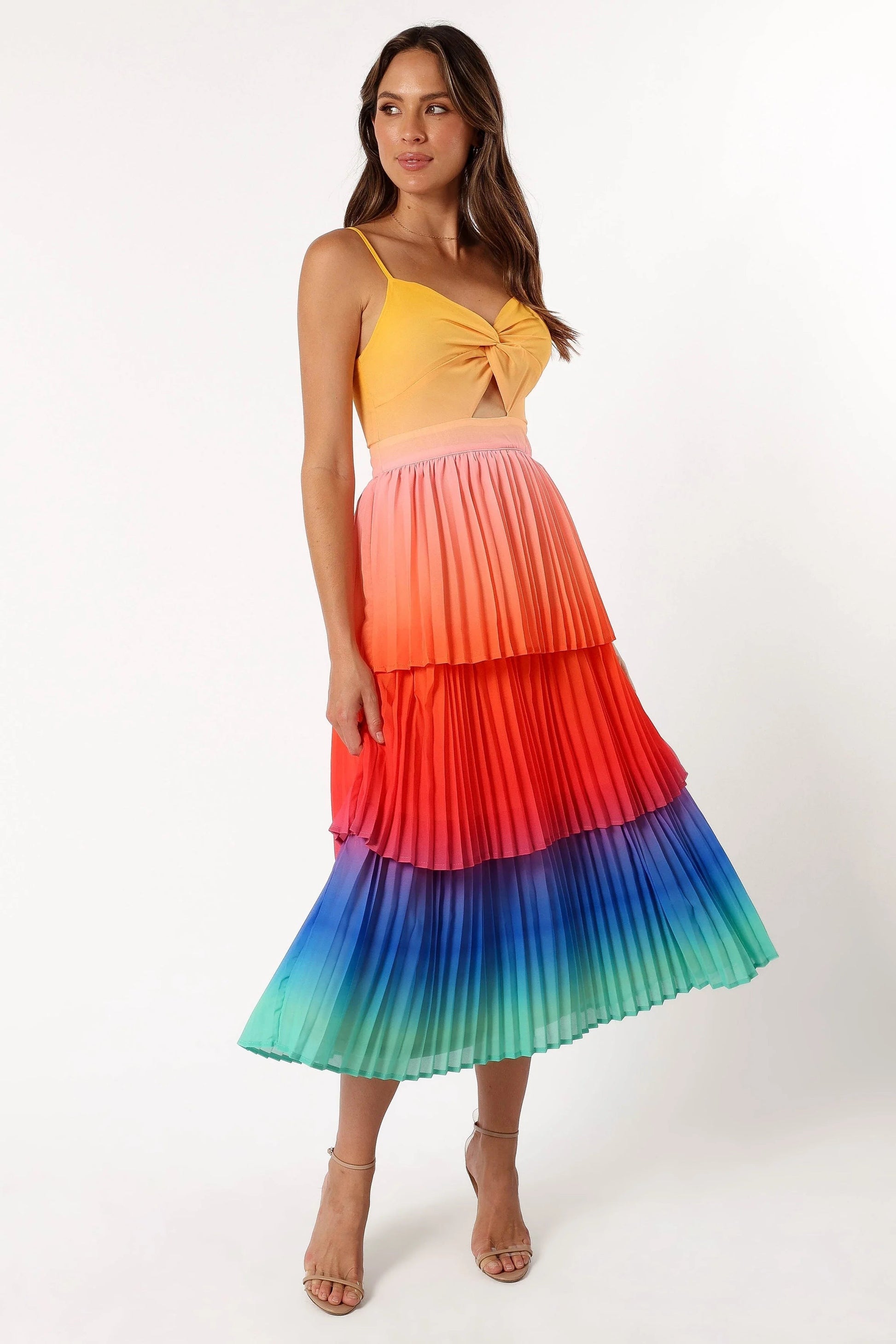 Tiered Sweetheart Cut-Out Midi Dress