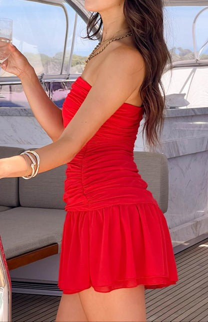 Vermilia Scarlet Strapless Chiffon Mini