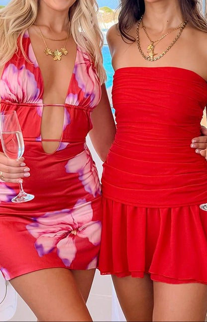 Vermilia Scarlet Strapless Chiffon Mini