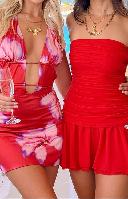 Vermilia Scarlet Strapless Chiffon Mini